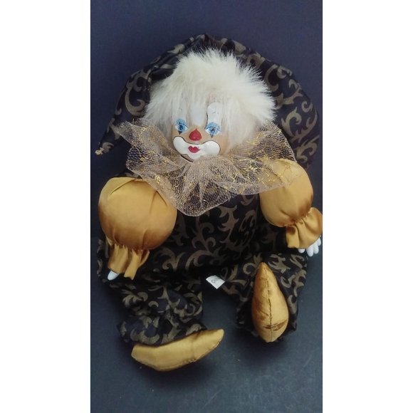 Vintage 8'' Mardi Gras Jester Doll with Porcelain Head Clown Figure  Flawed - Picture 1 of 9